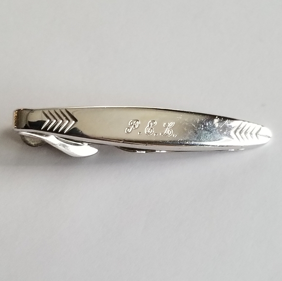 Vintage tie clip Swank engraved PEL monogram silver tone - Picture 2 of 10